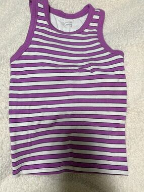 Offline by Aerie Purple and White Striped Ribbed Tank Top